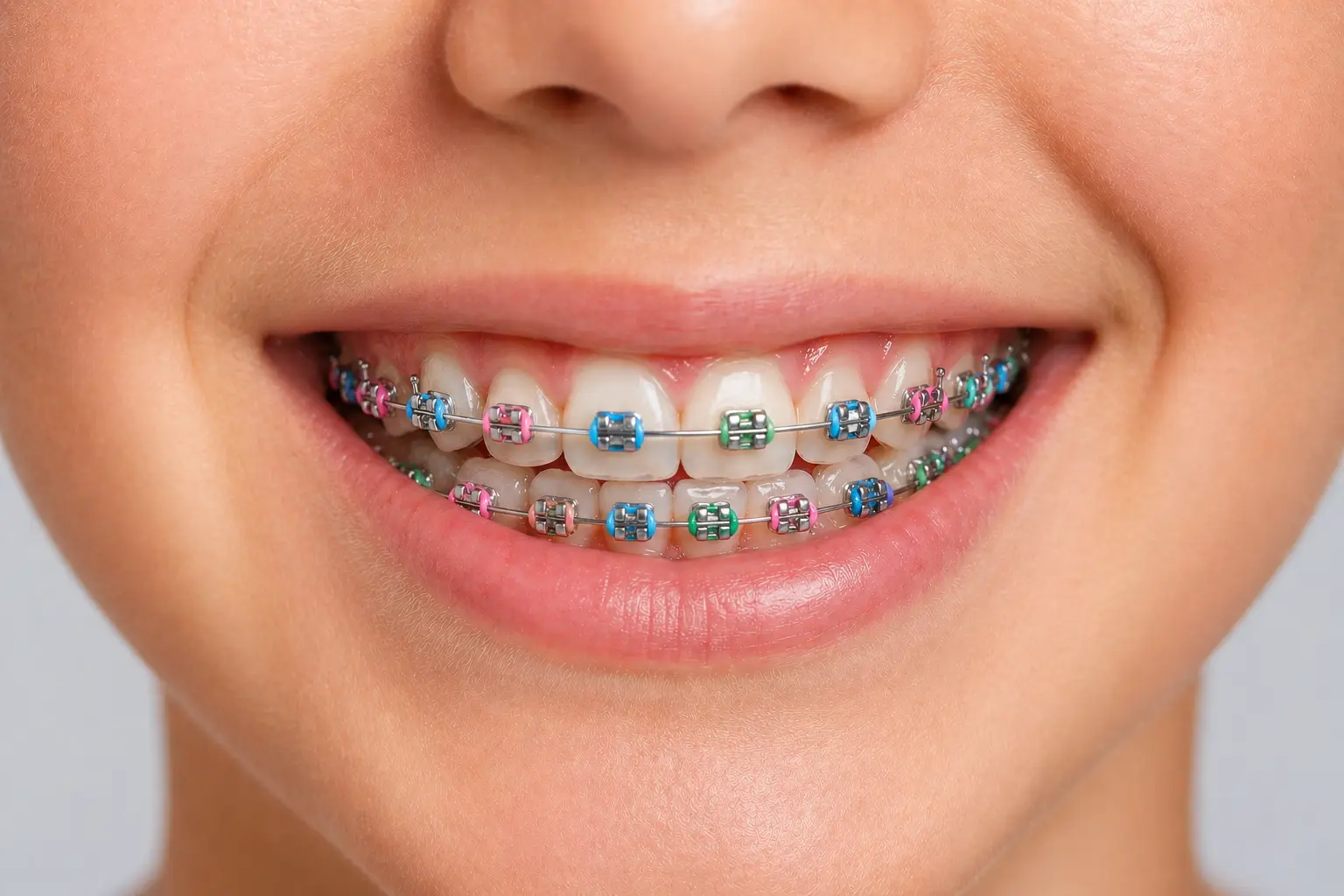 Niño sonriente con brackets de colores, ortodoncia infantil en Bormujos y Sevilla con la Dra. Amalfi Mármol